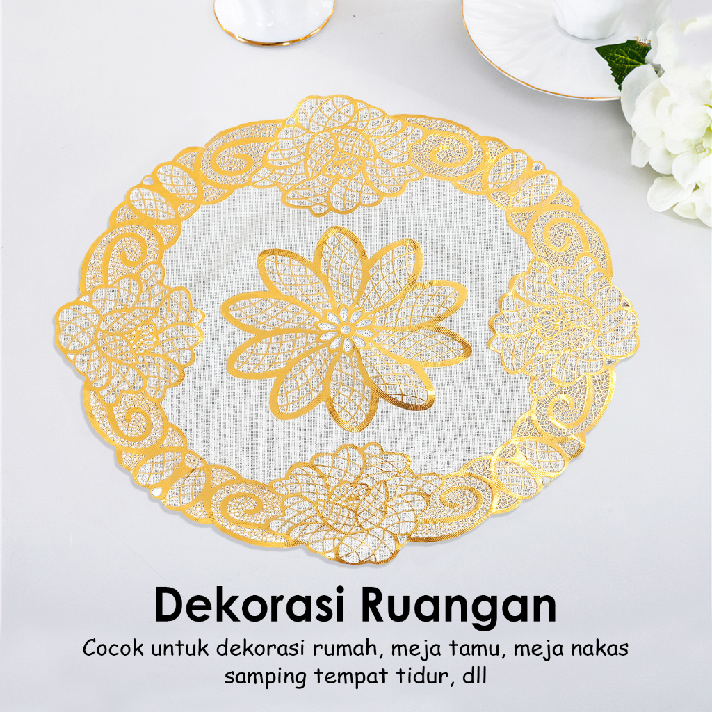 Luxuryparty D5 Taplak Meja Tamu Bulat Gold Dan Silver Anti Air Diameter 50CM