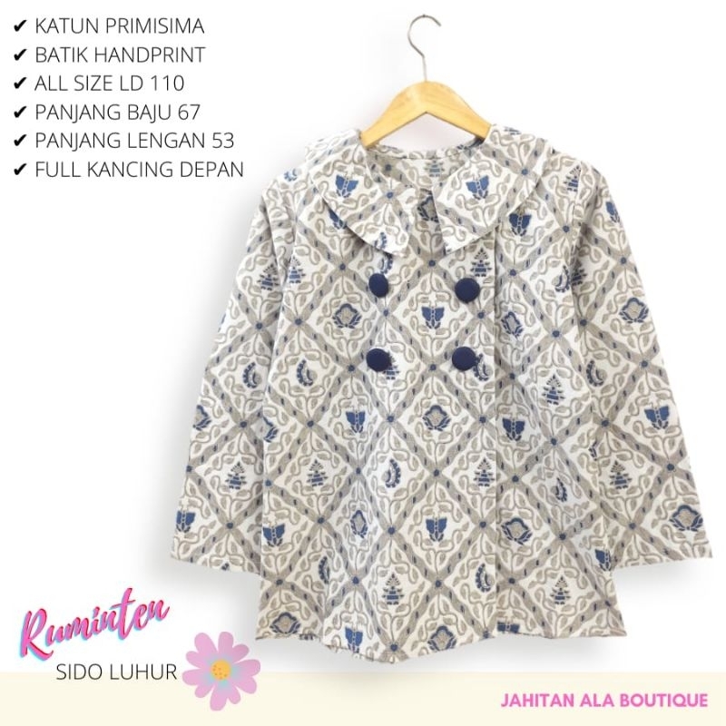 RUMINTEN SIDOLUHUR - Seragam Atasan Blouse Batik Kerja Rest Belakang, Atasan Batik Wanita Untuk Kerj