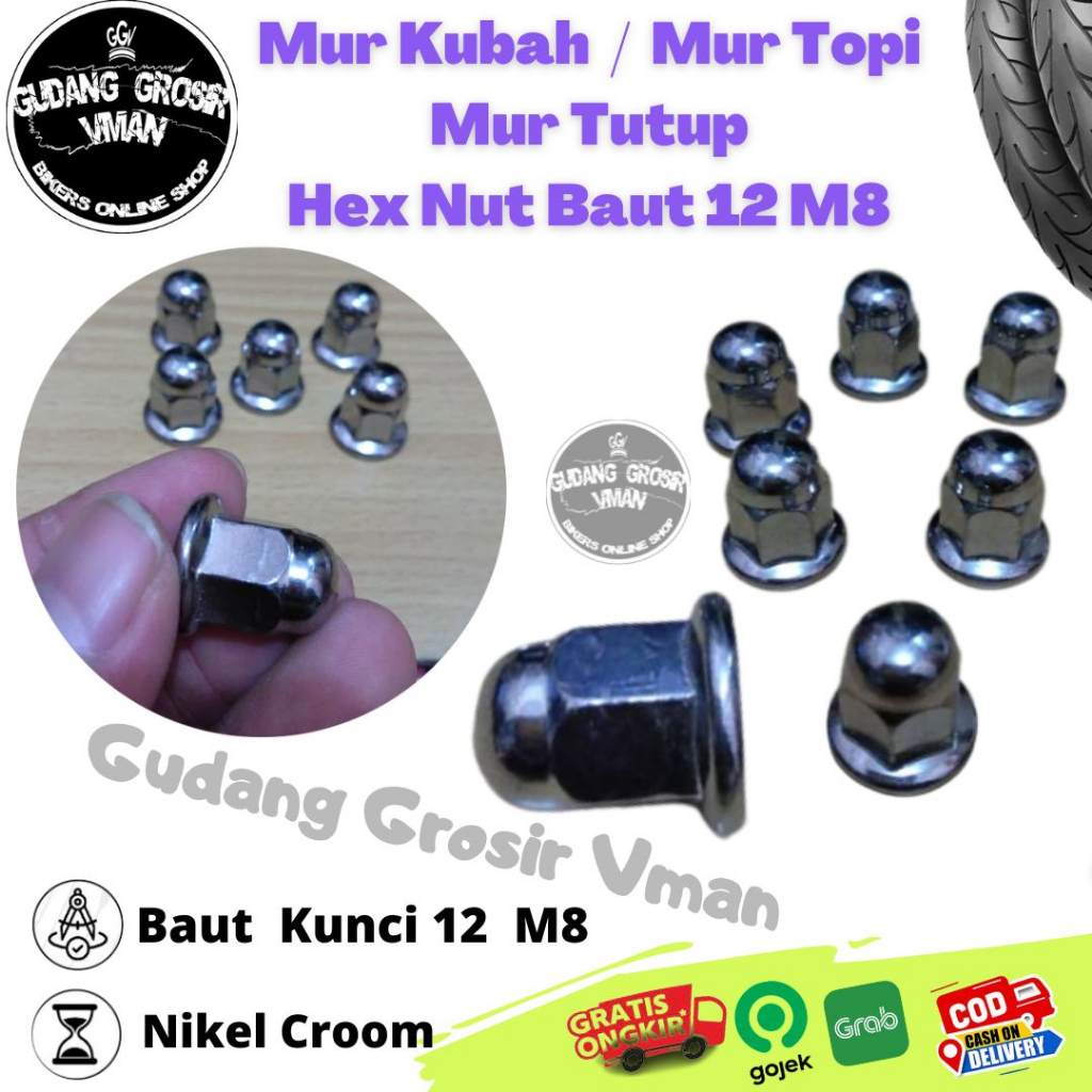 Mur Topi Mur Tutup Mur Kubah Nikel Baut 12 Mur Mesin Engine Hex Nut M8