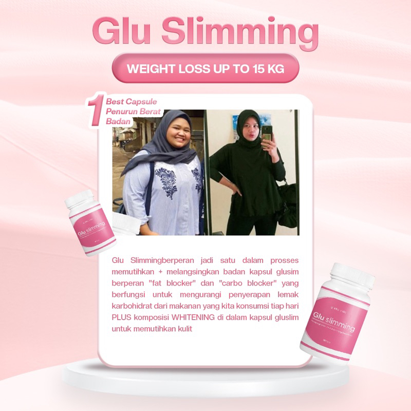 Glutaindo Glu Slimming - Kapsul  Diet / Pelangsing Tubuh Sampai 15KG 1 BOTOL 2 MINGGU PEMAKAIAN