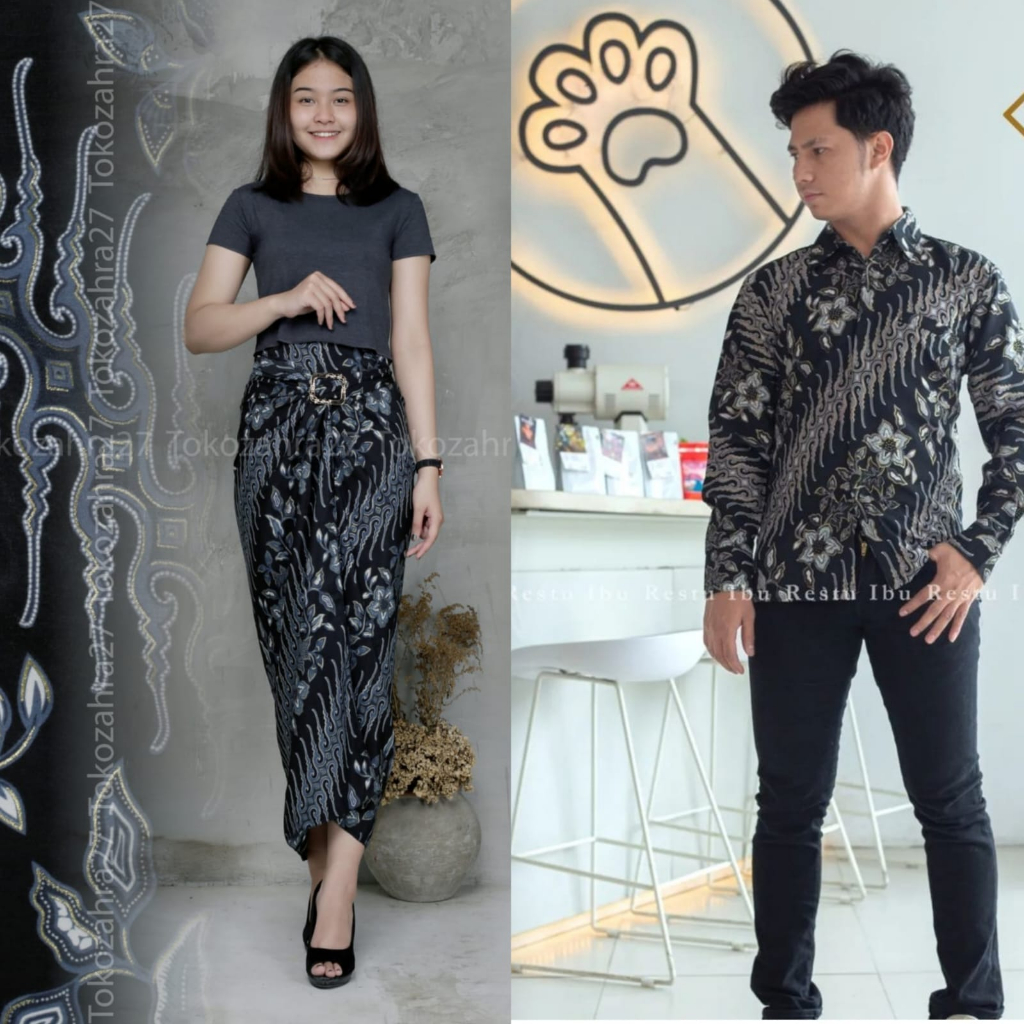 Couple Kemeja Batik Rok Lilit batik Lengan Panjang MOTIF KERA