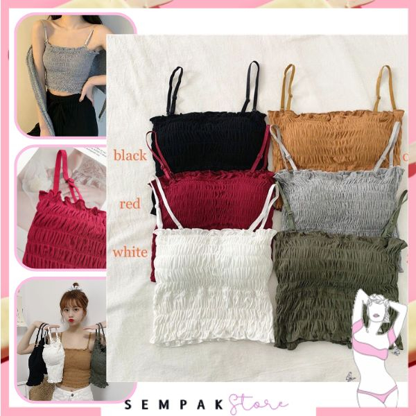 SS Tank Top Kerut Fashion Wanita 6463 Sports Bra Pakaian Dalam Pad Busa Crop Top Yoga Bra Atasan Wanita Karet Motif Kerut Import Murah