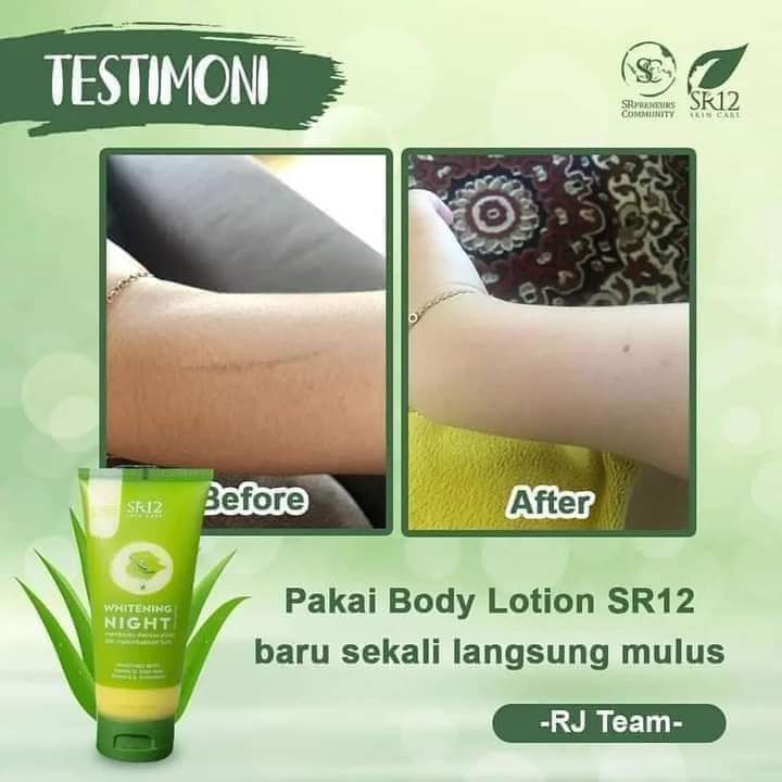 Whitening Night Body Lotion SR12 Lotion Pemutih Badan BPOM Mencerahkan Kulit Anti Oksidan