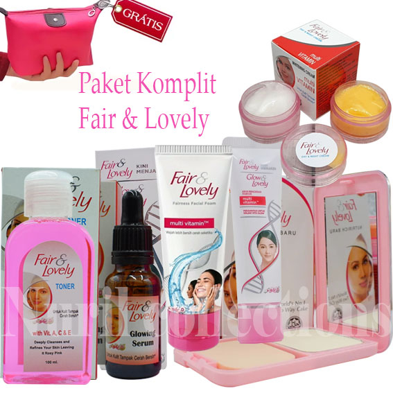 GRATIS 1 PCS TAS KOSMETIK + paket komplit fair &amp; lovely - cream siang malam - facial foam - pelembab - bedak - toner plus serum FAIR &amp; LOVELY