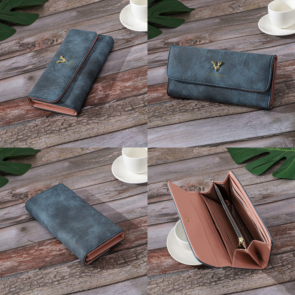 DOMPET LIPAT PANJANG WANITA KULIT IMPORT PESTA TERALLA KEKINIAN WA752T3 BESAR CEWEK KOREA SLOT KARTU UANG KERTAS PREMIUM BIRU MURAH REMAJA BATAM BRANDED