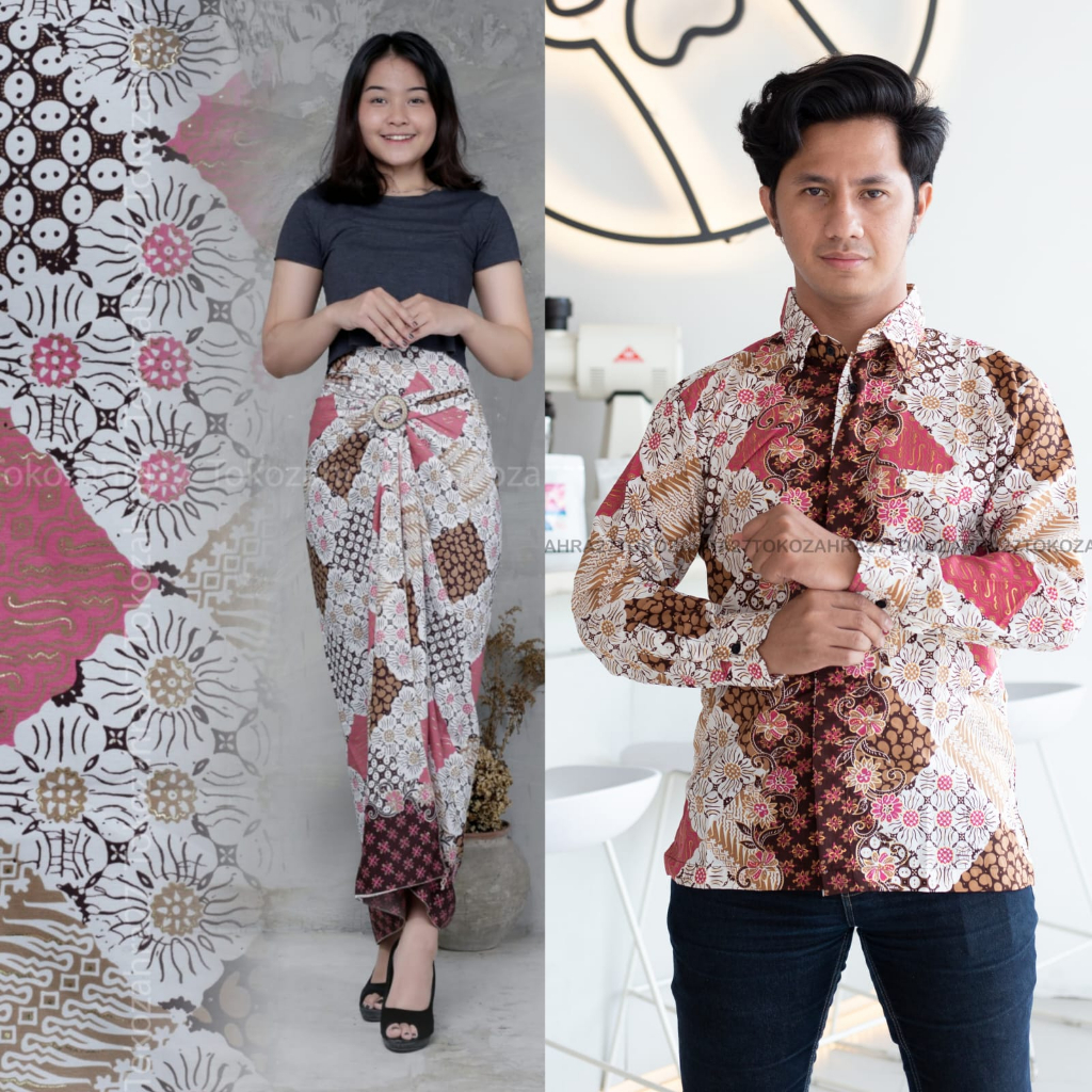 Couple Kemeja Batik Rok Lilit batik Lengan Panjang MOTIF WAJIK