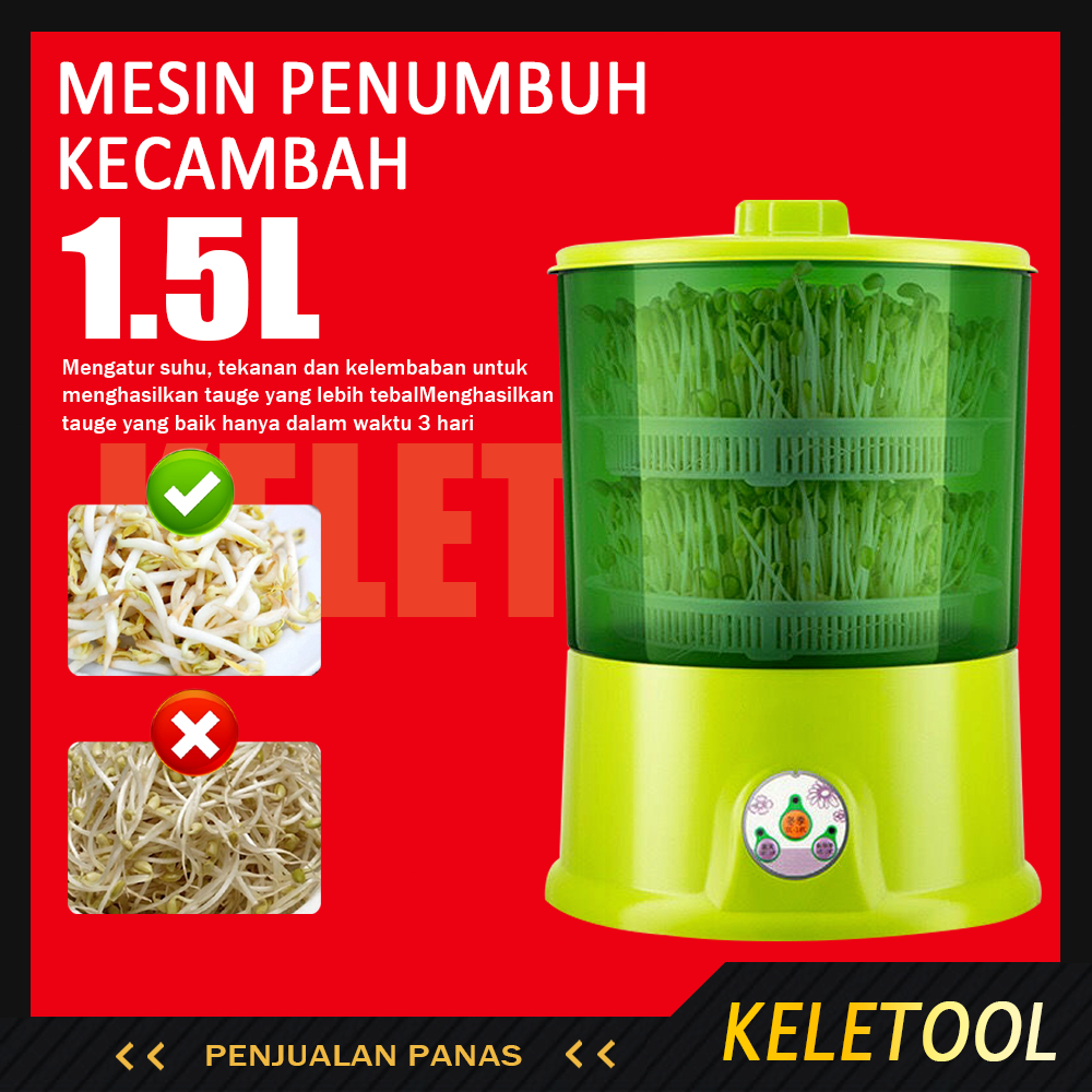 KELETOOL DIY 3 Lapis 1.5L Mesin Tauge Mesin Penumbuh Kecambah Mesin Penumbuh Kecambah Otomatis Kapas