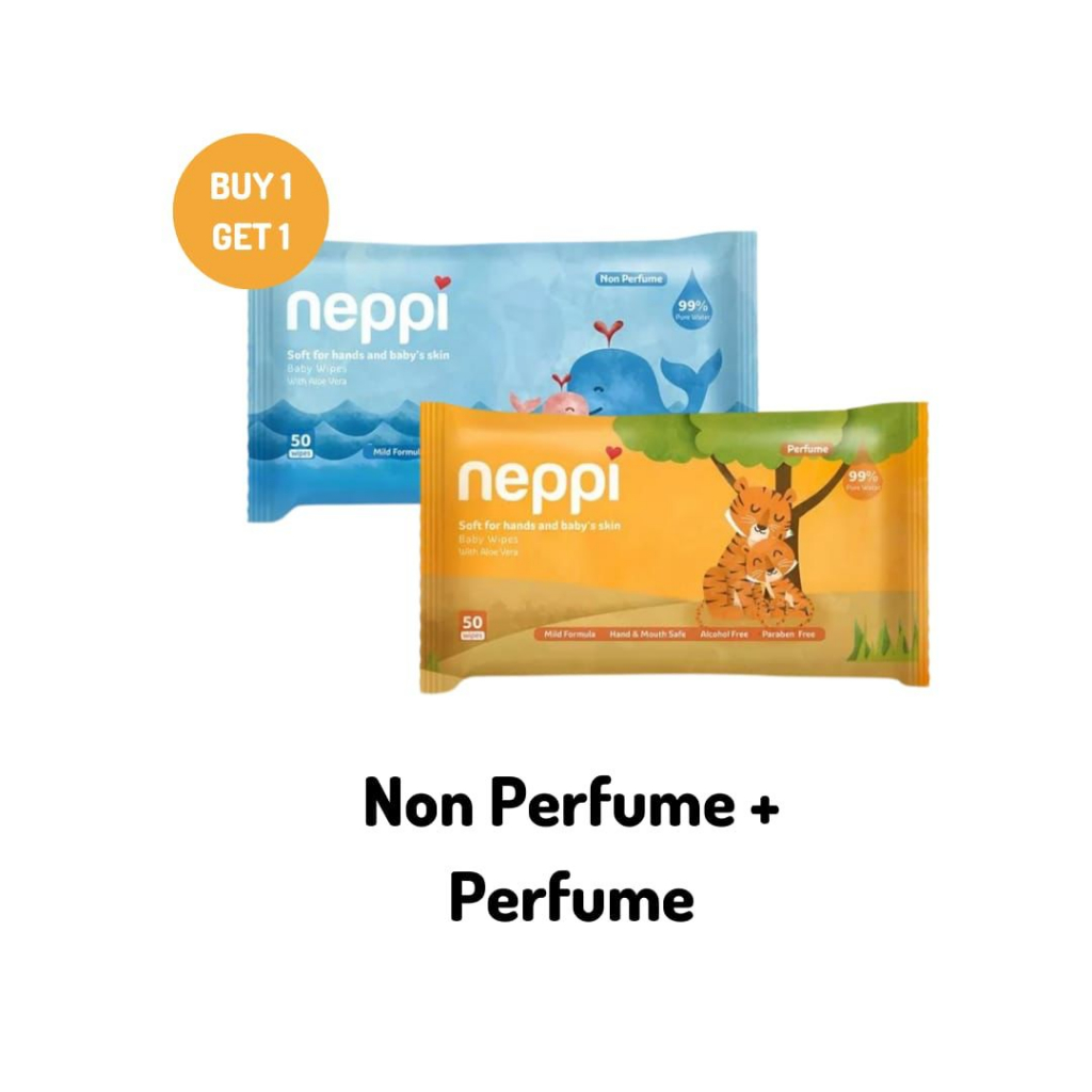 NEPPI baby wipes isi 50 ( BUY 1 GET 1 FREE) / TISSUE BASAH / TISSUE BAYI / paket bundle tisu / tisu bayi parfum / tisu bayi non parfum / non alkohol / murah/ sensitive skin