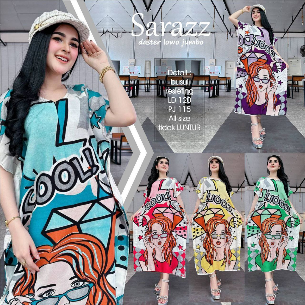 Daster Jumbo Busui Lowo Resleting Print Sablon SARAZZ SERIES Rayon Viral Motif Kekinian