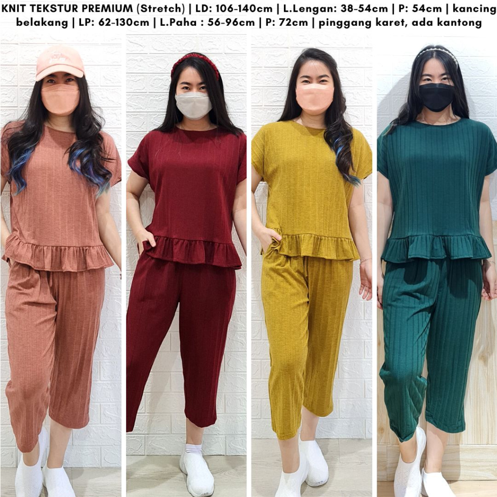 4166 muffin knit one set rib polos stelan wanita premium