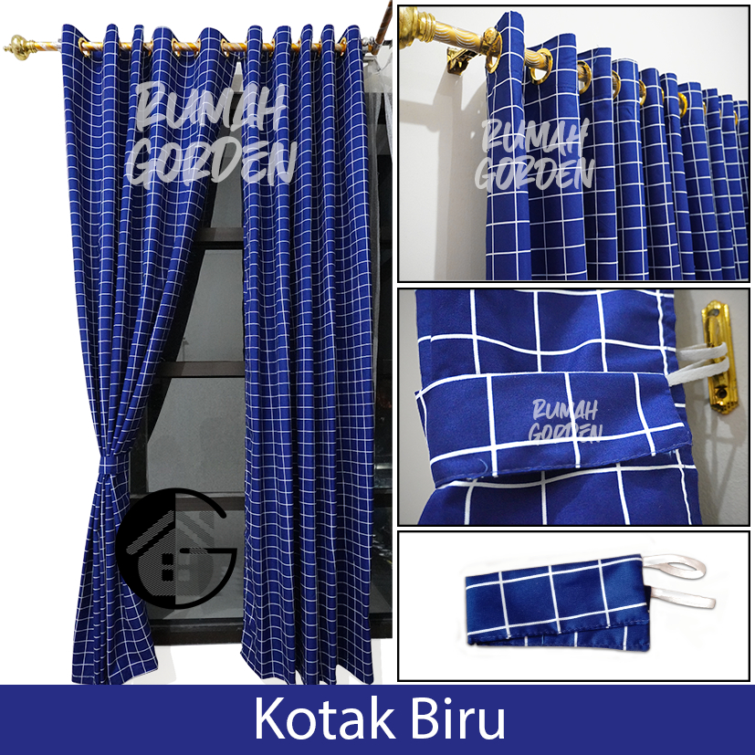 Gorden Jendela Pintu Minimalis Smokring Motif kotak Aesthetic