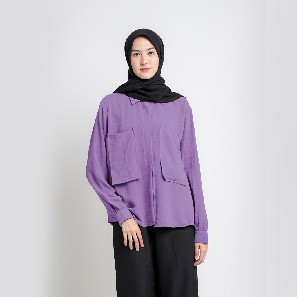 Kemeja Crinkle Blouse Oversize - Blouse Korean Style - Kemeja Atasan Wanita Kekinian