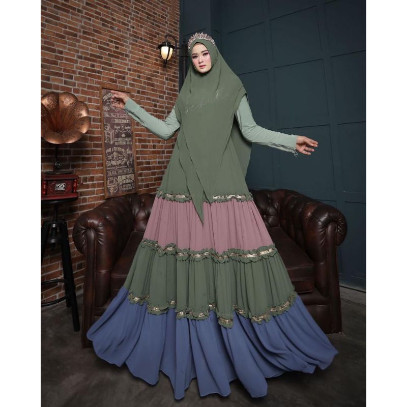 hooriya syari premium by belifi gamis ceruty polos busui set khimar branded