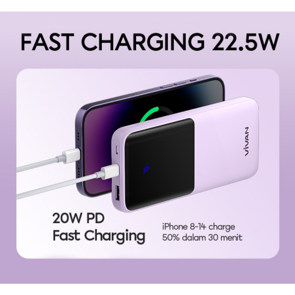 Power Bank Vivan 10000 Mah LED Display Pengisian Cepat 22,5W Quickcharge PD3.0 VOOC Kompatibel dengan Semua Jenis Smartphone