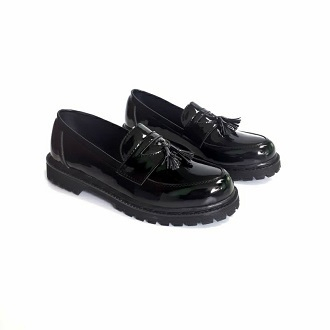 Sepatu Wanita Docmart Fashion / Sekolah / Loafers Motif Pita 2 Hitam Trend Berkualitas