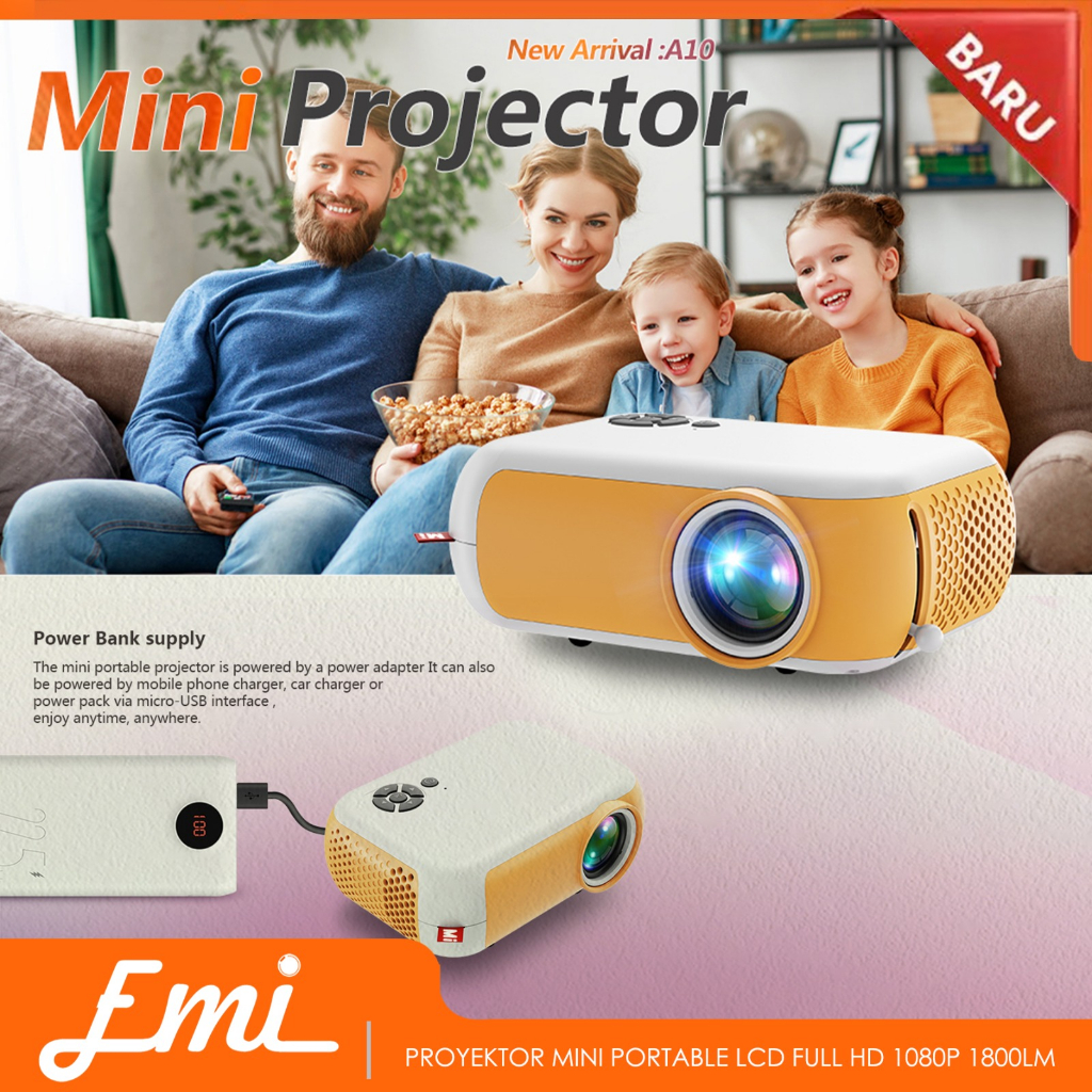 Proyektor Mini Portable LCD Full HD 1080P 1800lm Projector - A10