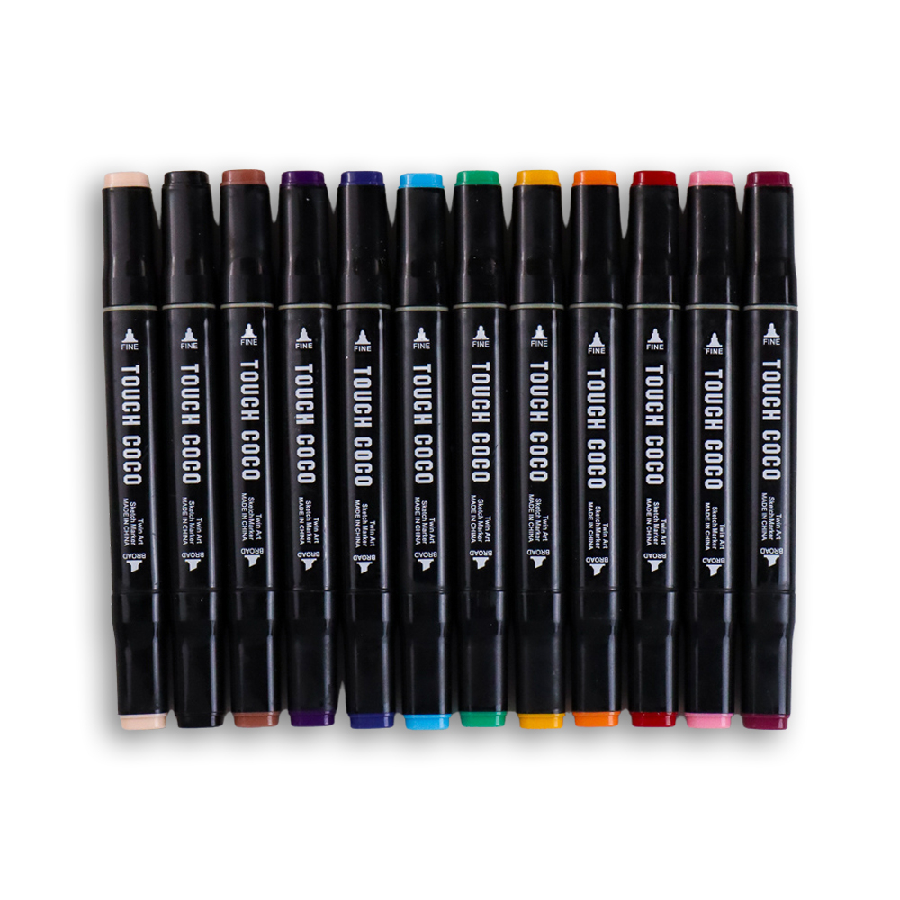 TOUCH COCO Spidol Dual Side Art Sketch Marker Drawing Set 12 Color - T12 - Multi-Color