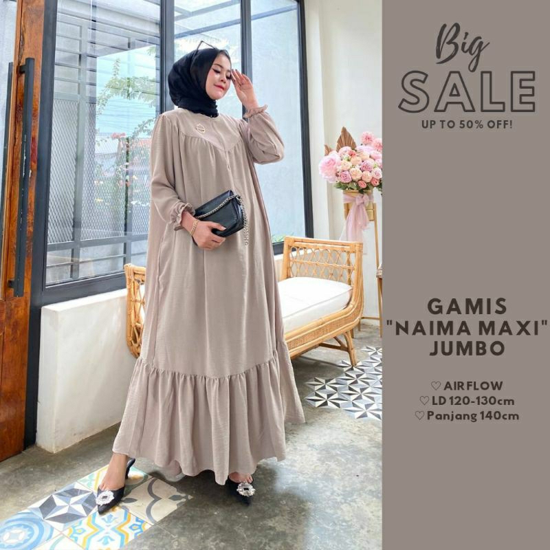 Gamis Jumbo Naima maxi Crinkle Airflow LD 115-140cm
