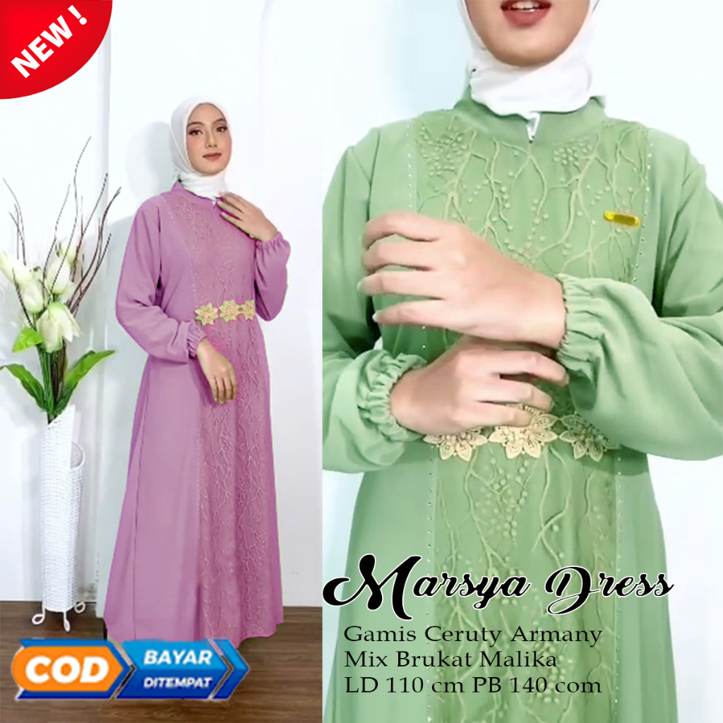 Marsya Dress Gamis Mewah Ceruty Armany Simple dan elegan Fashion wanita Modern Busui Terbaru