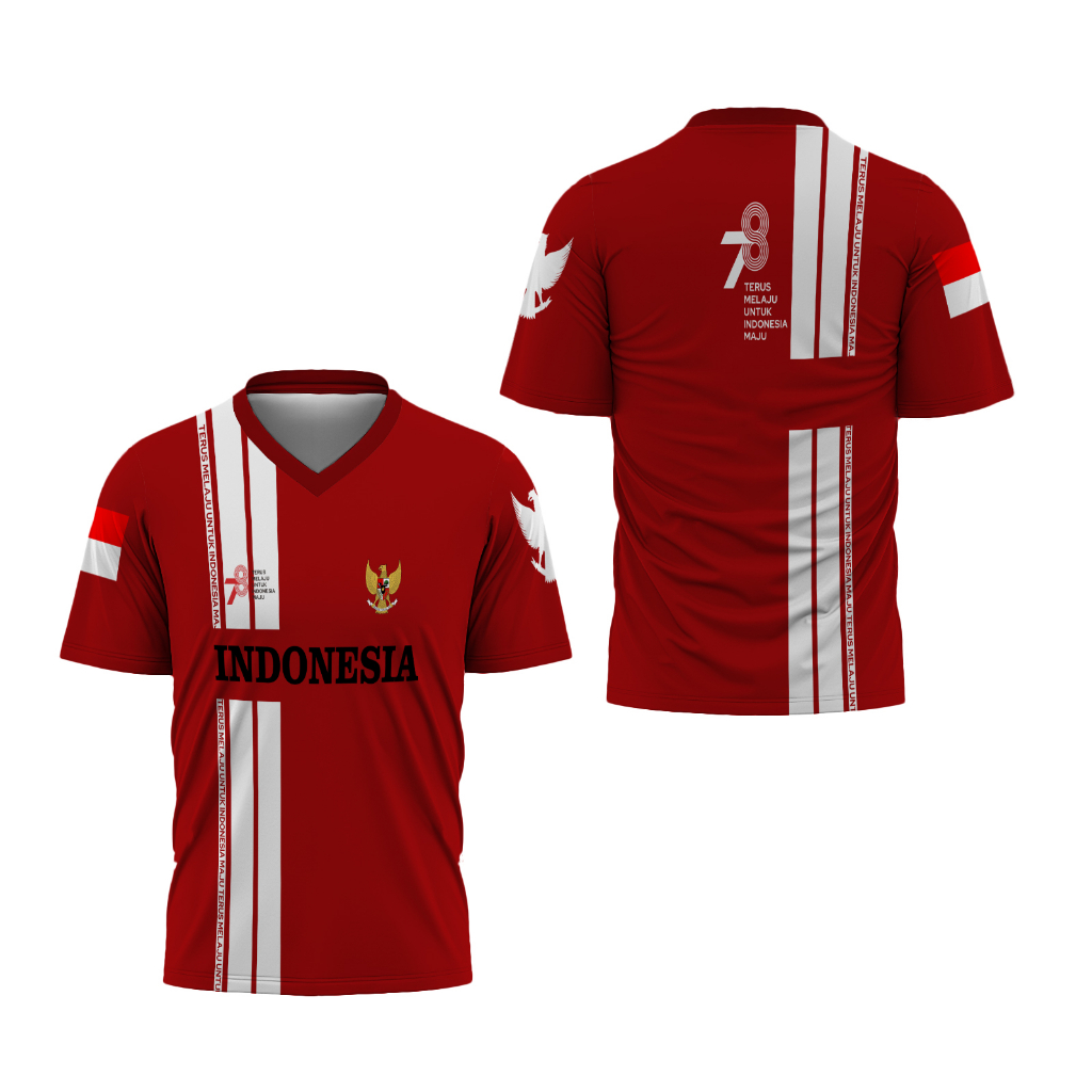 Fikastore - Kaos Pria Motif Dirgahayu Republik Indonesia Ke 78 V-neck Printing