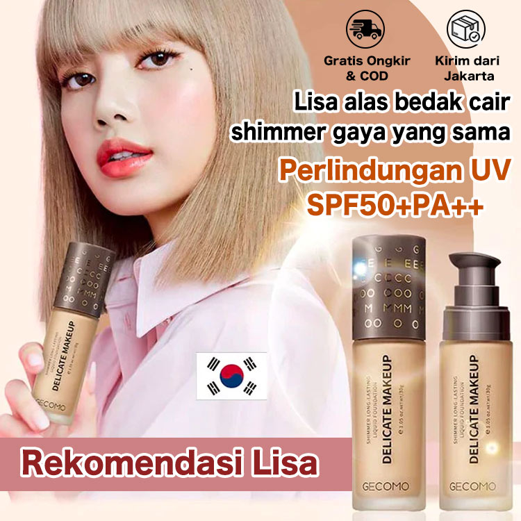 Lisa Same Style Shimmer Liquid Foundation concealer kedua, Melembabkan Cakupan Tahan Lama 24 jam, SPF50+ PA+++