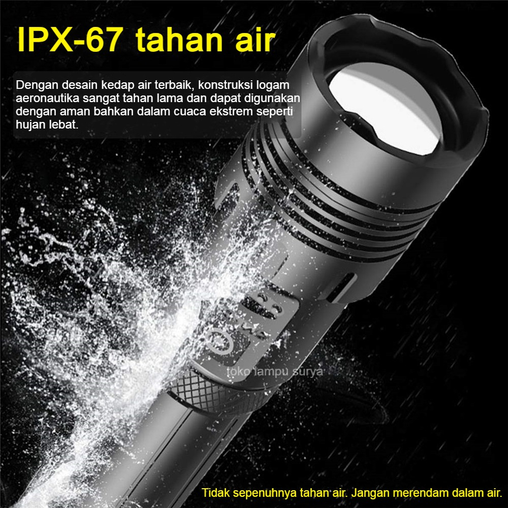 Senter LED Super XHP70 Kuat Lampu Senter Daya Tinggi / Senter Taktis Isi Ulang 26650 Lampu Kemah USB Tactical Flashlight Super Bright