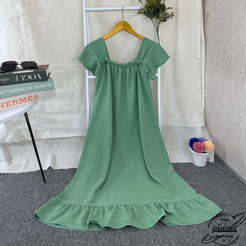 DASTER FUJI KERUT DADA SHENA DRESS PANJANG WANITA JUMBO DASTER LAURA HITAM MAROON KUNING