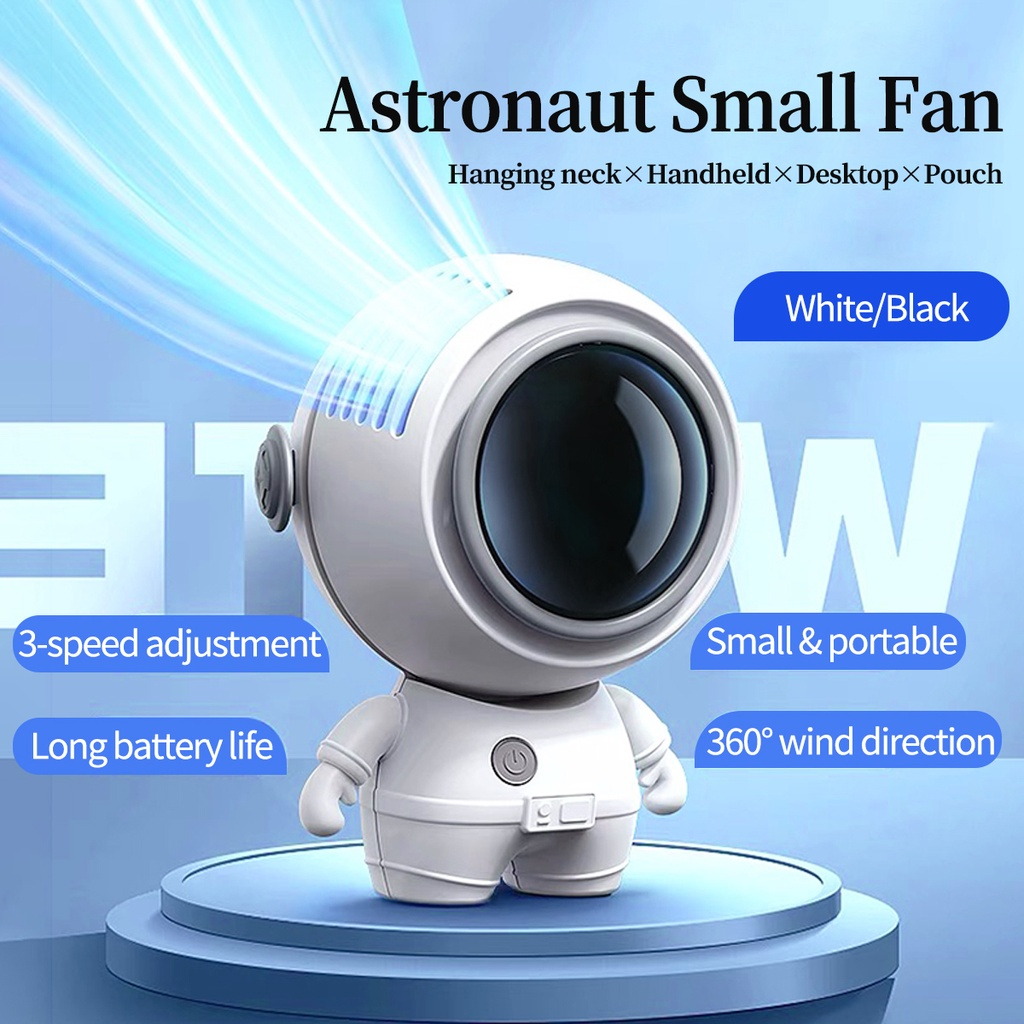 Kipas Angin Mini Outdoor Astronot Kipas Leher Gantung Spaceman Karakter USB Charger Portabel