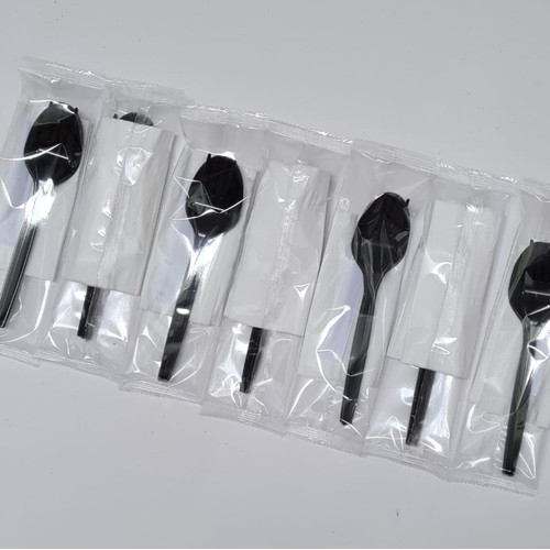 Paket Sendok Garpu plastik Set Catering 50 set (Tissue + Tusuk Gigi) Plastik Steril makanan set bening