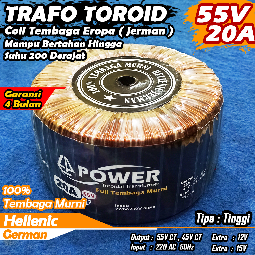 Trafo Toroid | Trafo Donat CT 55V 45V 20A (MURNI) Full Tembaga Murni Hellenic jerman