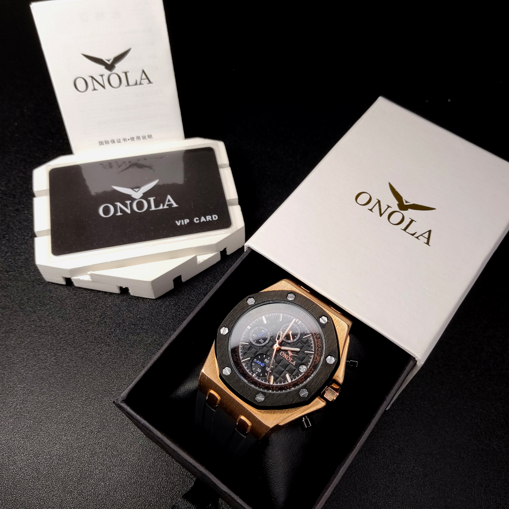 Jam Tangan Pria ONOLA 6806 Quartz Original Formal Bisnis  Gold Series