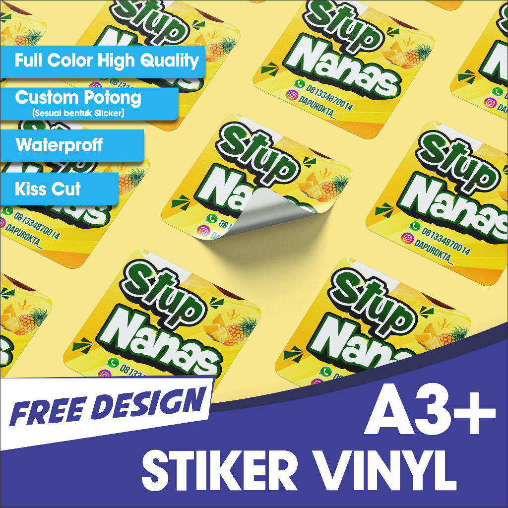 

Cetak Stiker Label Vinyl Waterproff +Kisscut A3+ / Cetak Stiker Label Kemasan Lembaran / Cetak Sticker Murah