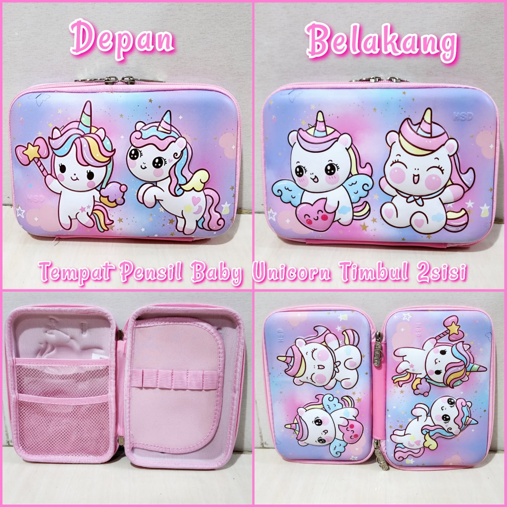 Tempat Pensil Timbul 3D Motif Unicorn Astronot Dino Frozen Kotak Pensil Anak Sekolah Timbul 2sisi