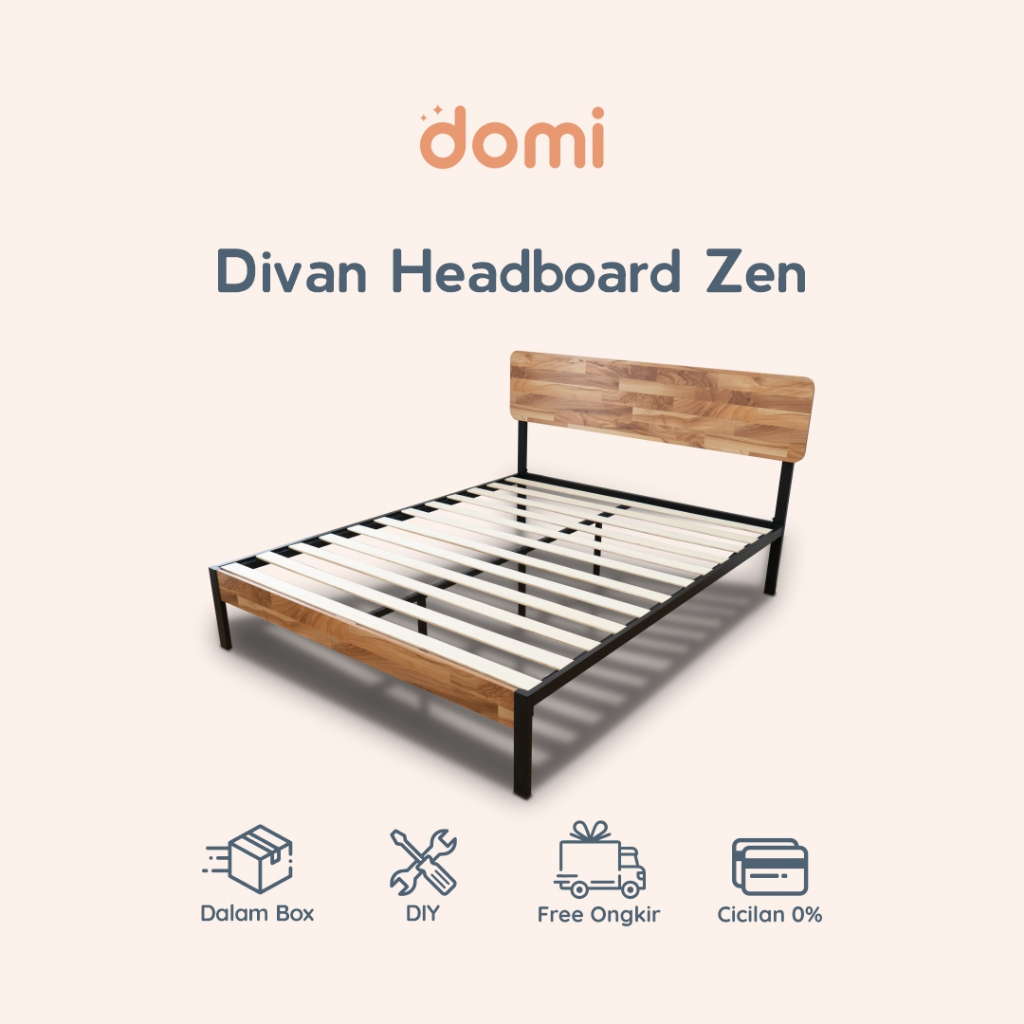 Domi Tempat Tidur Dipan Set Zen / DIY Box Easy Assembly / Ranjang Besi dan Kayu / Divan Sandaran