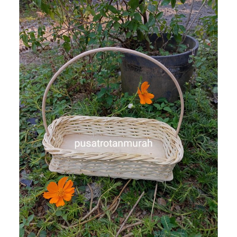 keranjang rotan kotak tangkai 11x22 cm keranjang serbaguna