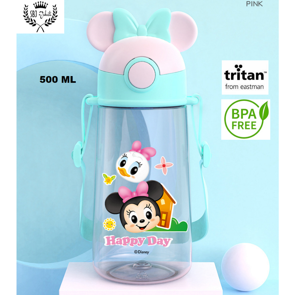 BOTOL MINUM ANAK TRITAN BPA FREE 500 ml Original Mickey Minnie Disney Tsum Tsum Model ada sedotan