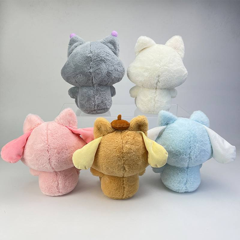 MAINAN BONEKA CINNAMOROLL MELODY KUROMI POMPOMPURIN HELLO KITTY KOSTUM KUCING PLUSH IMPOR