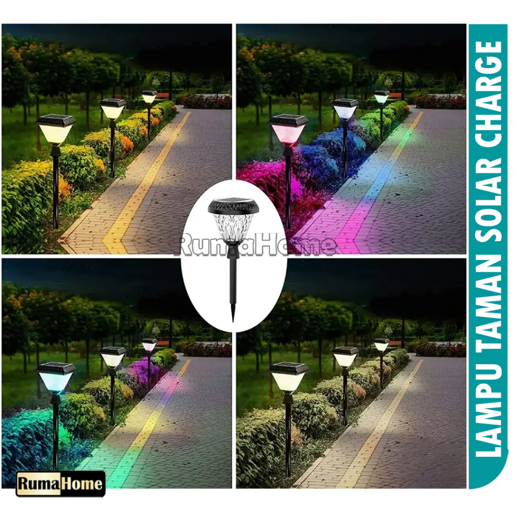 Lampu taman RGB tenaga surya dengan remote, solar Garden Villa Dekoratif Smart Light.