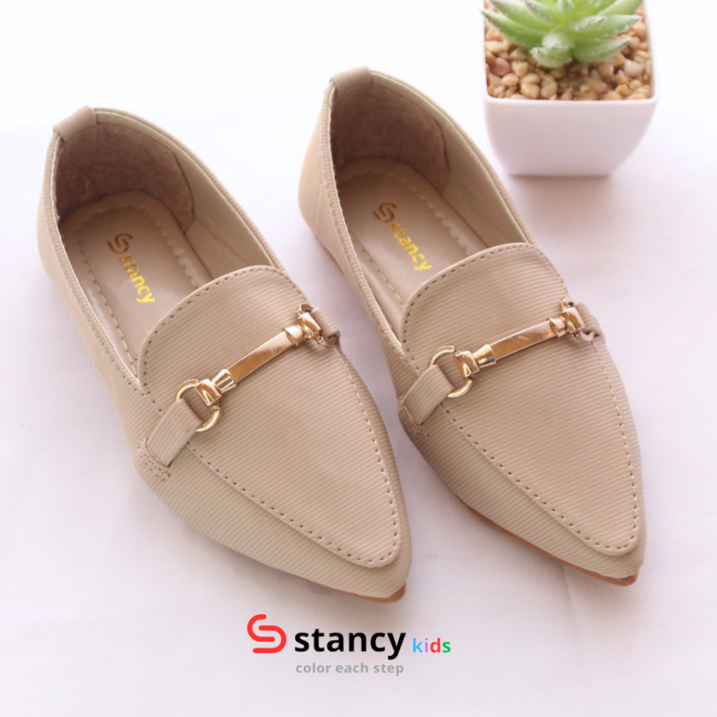 Stancy Kids x janitra Sepatu flatshoes Anak Fashion casual premium mocasino loafers bahan tokyo bergaris sol karet dan acc  logam