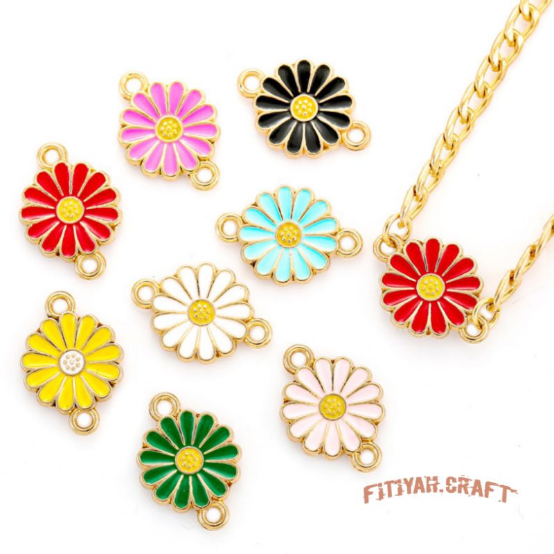 Enamel Sun Flower Manik Bunga Matahari Aksesoris DIY Bunga Matahari 2 Titik Lubang Liontin Bunga Matahari