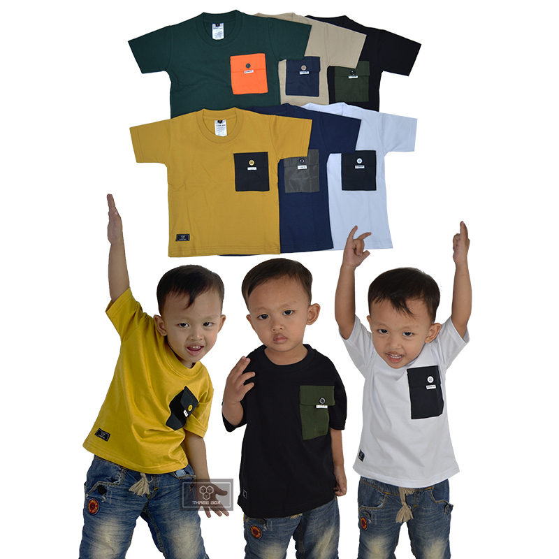 Koas Anak / Baju Anak Cowok Cewek / T-Shirt Pocket Anak Perempuan / Atasan Kids - THREE BOX  KSK 001 KIDS