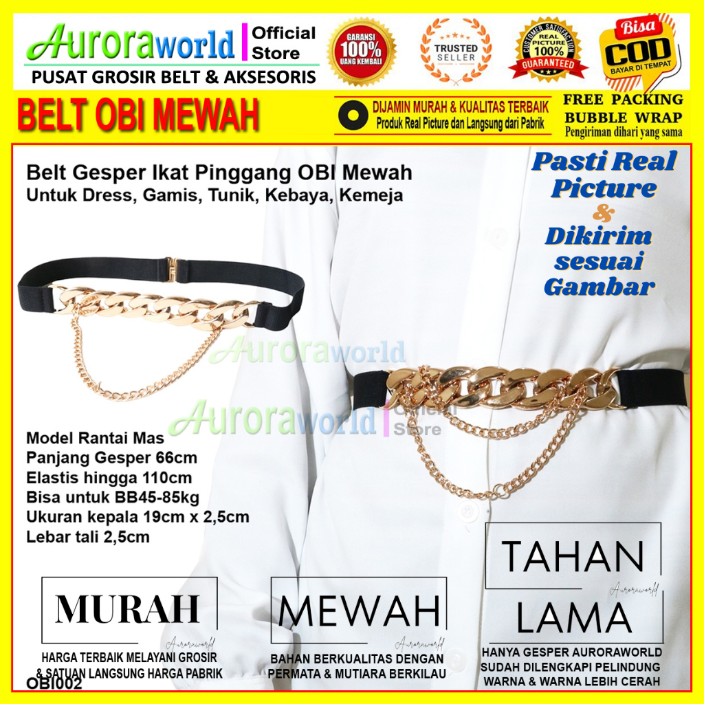 AURORAWORLD Belt Gesper Ikat Pinggang elastis Mewah untuk Dres Tunik Gaun Terbaru bisa COD