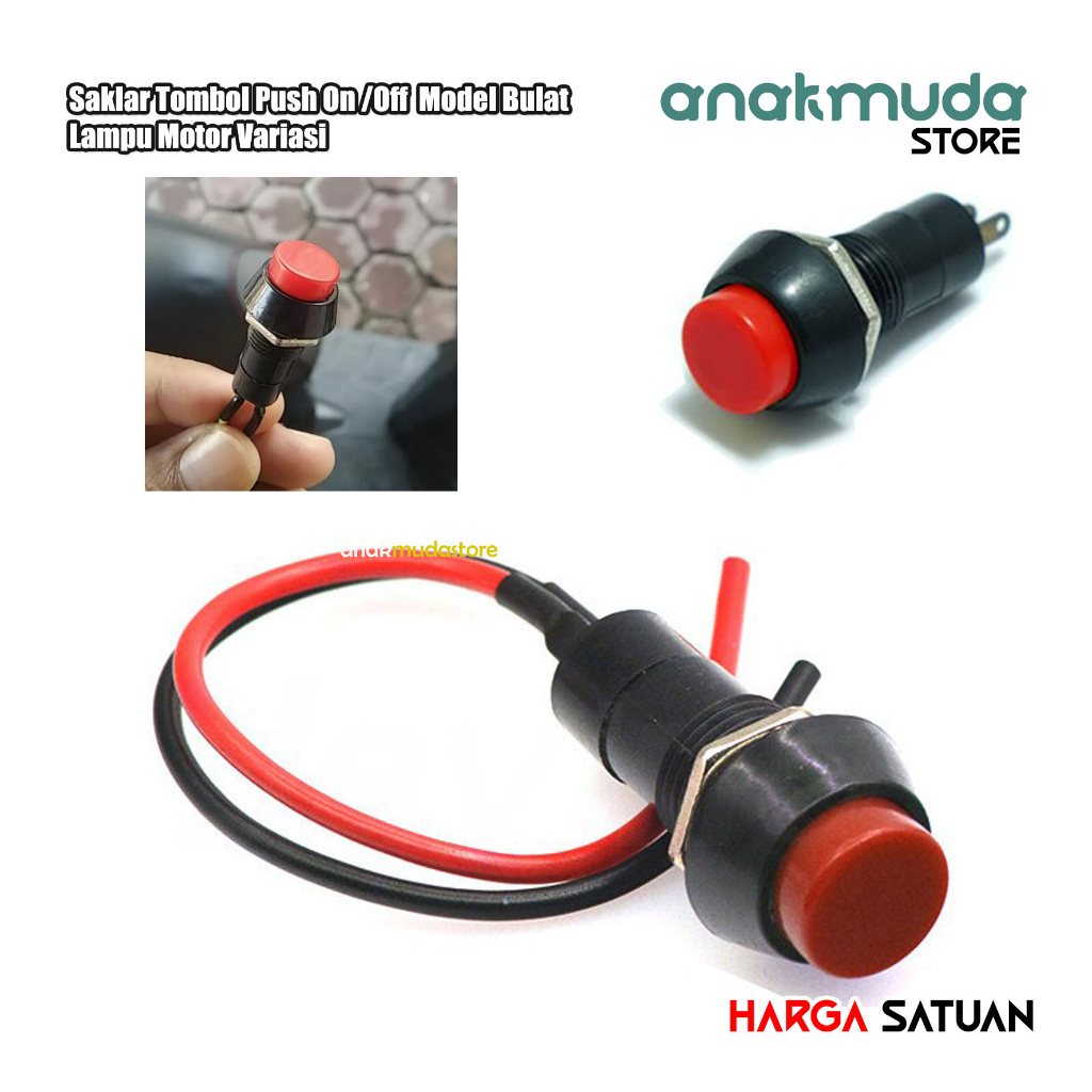 (SL08) Saklar Lampu On Off Bulat + Kabel Push ON OFF Motor Universal Push Switch Model Tanam Variasi
