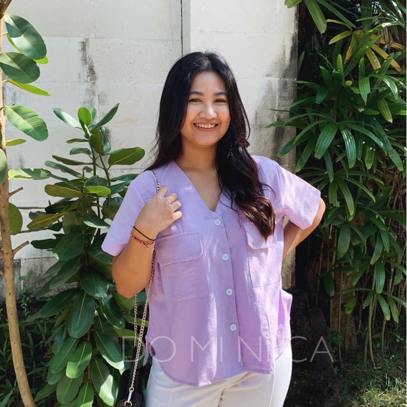 FS - Sandra Blouse Oversize Korean Style / Diana Top Kemeja Wanita Lengan Pendek Jumbo XL Outfit Kuliah / Caca Blouse