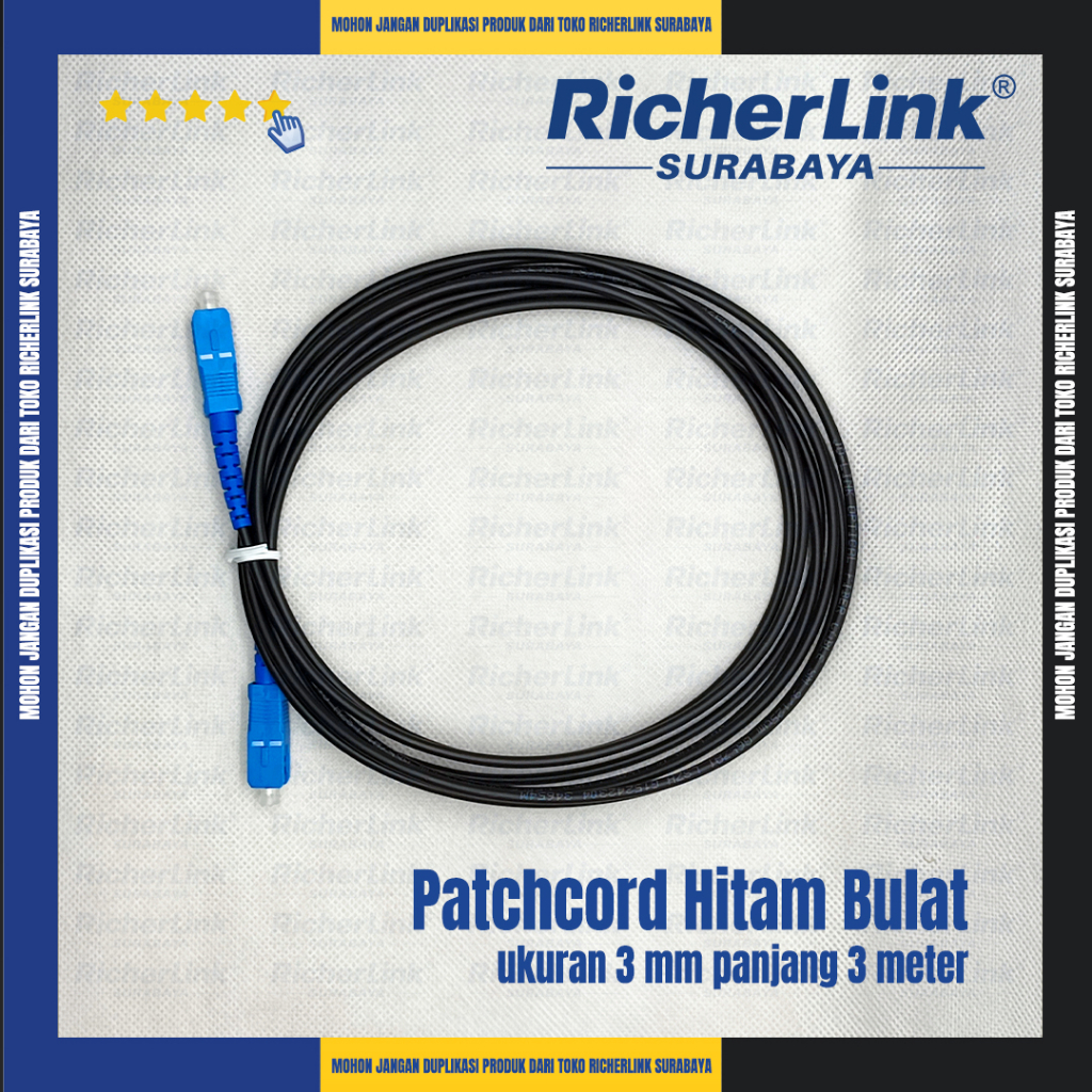 Patchcord Bulat SC-UPC 3 mm 3 Meter - Hitam Outdoor (Jolink)