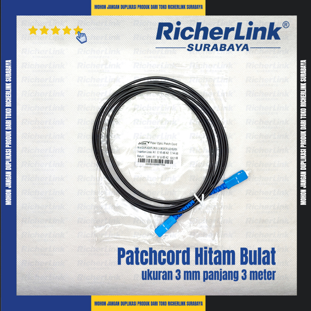 Patchcord Bulat SC-UPC 3 mm 3 Meter - Hitam Outdoor (Jolink)