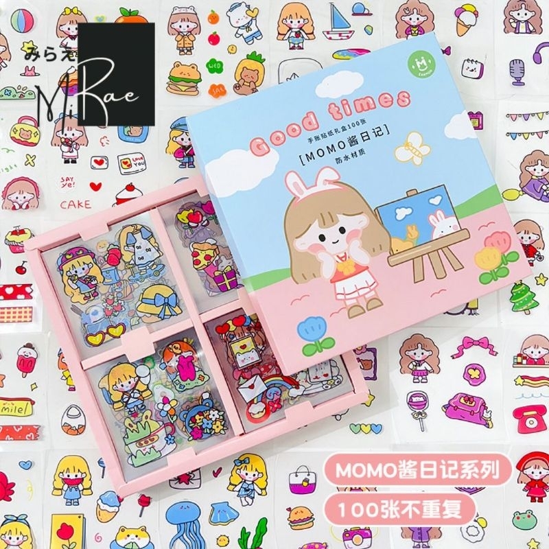 

￼Stiker Motif Kartun Momo Sticker Lucu Waterproof Dekorasi Handbook Isi 100 Lembar Momo Sauce
