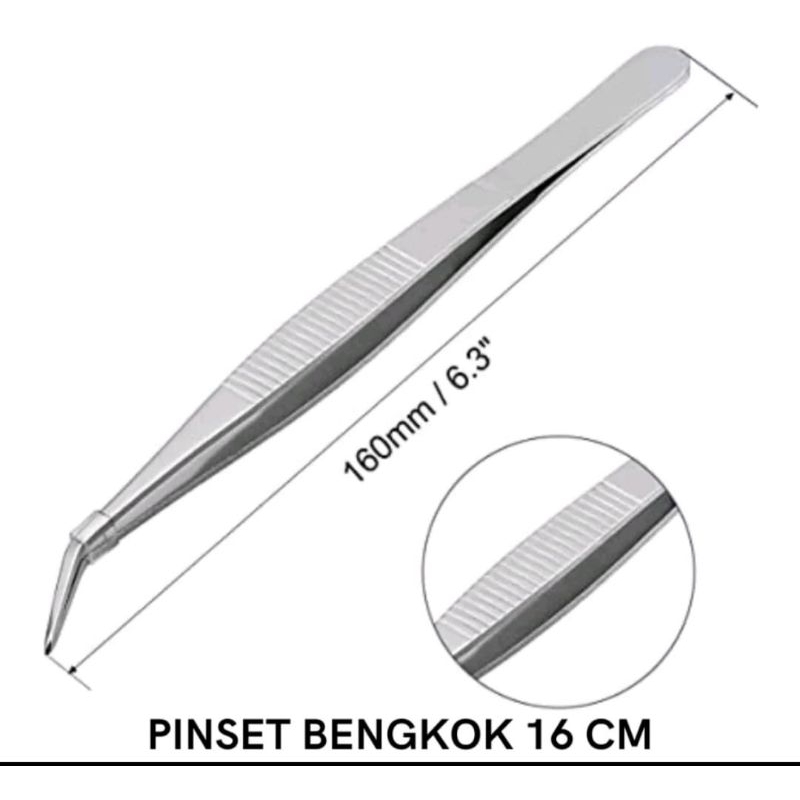 Pinset Stainless Steel Panjang 16cm Lurus &amp; Bengkok