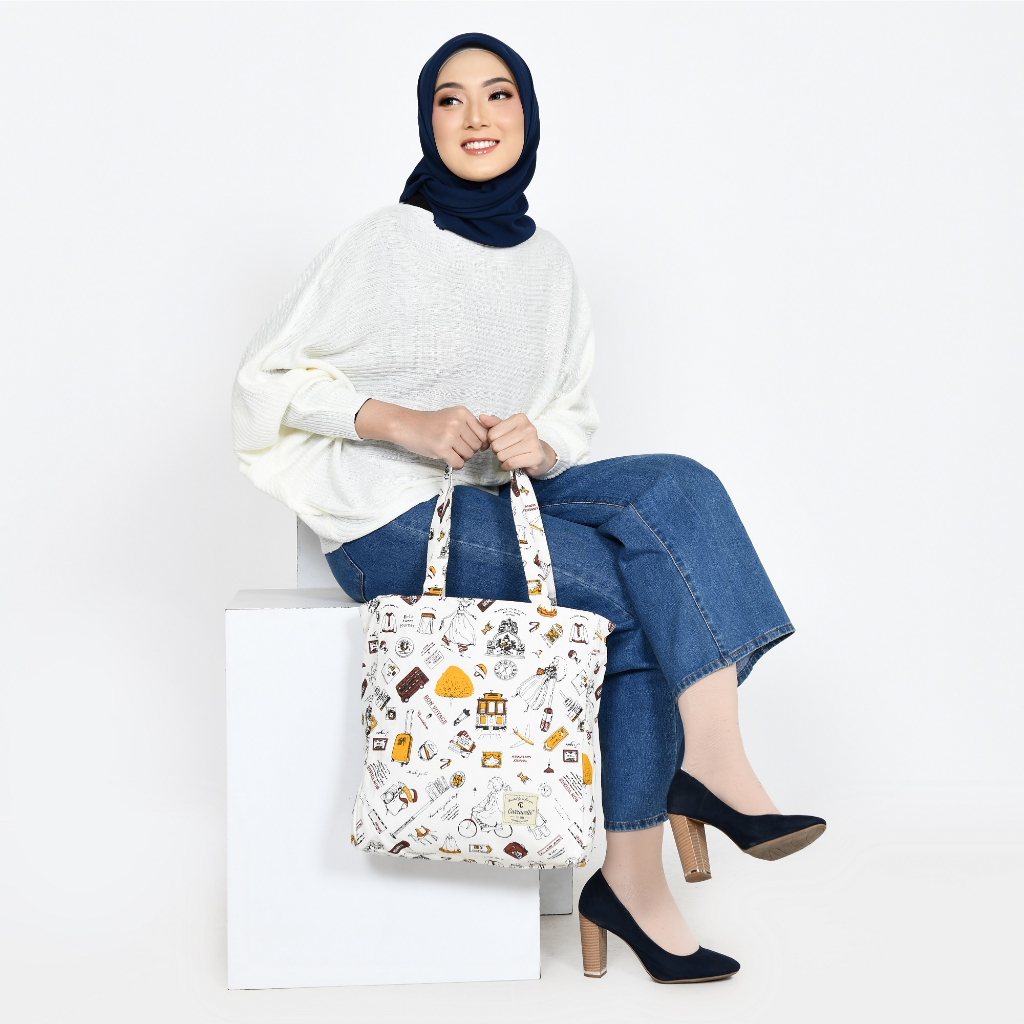 CARRAVELLE STORE - Tas Wanita Tote Bag Resleting Kanvas polos dan kanvas motif Aesthetic bisa buat totebag kuliah cewek kekinian bisa custom sablon untuk souvenir Pernikahan  tas seminar,,shopping bag dan tas ibu ibu pengajian