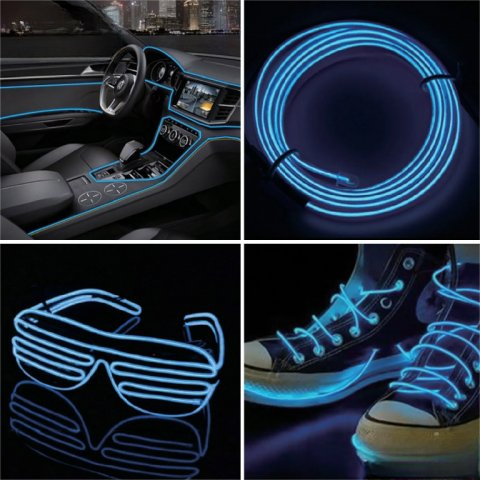 Lampu Hias Neon Car Interior Ambient EL Light Battery 3V 3M - ST-33 - Blue